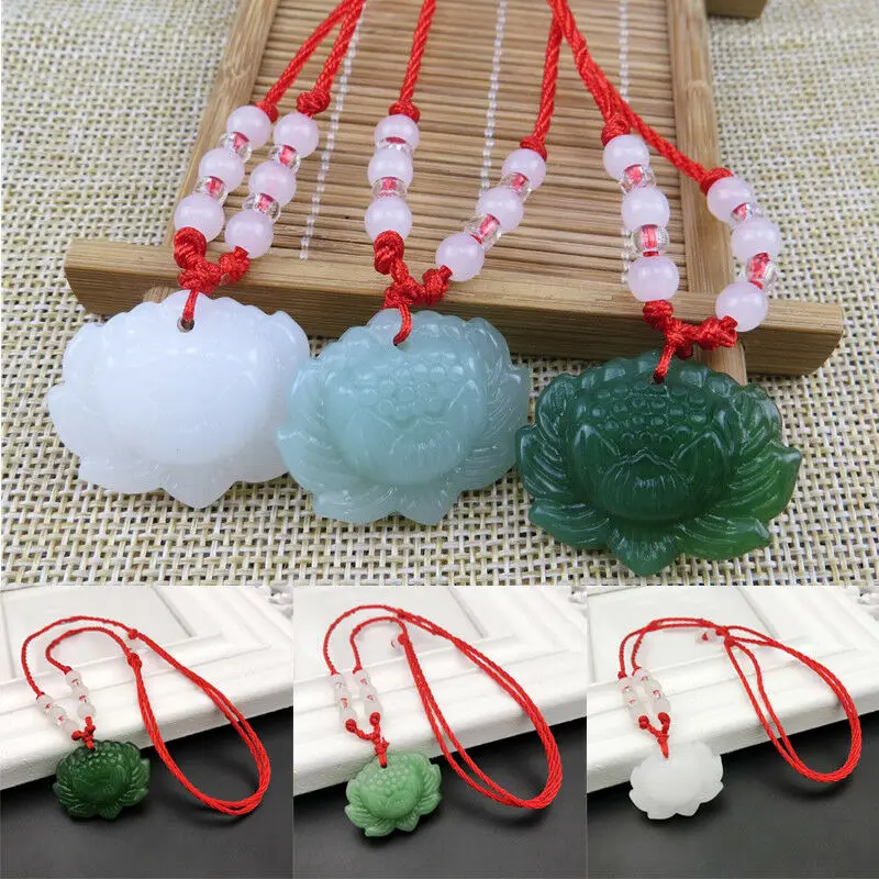 Women Accessories Gift - 자연스러운 녹색 옥으로 만든 연꽃 펜던트