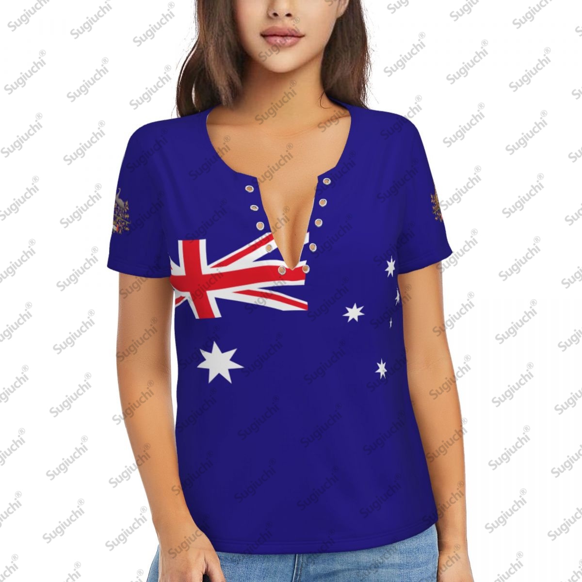 Women'S Accessories Australia - 2025 호주 국기 섹시 딥 V넥
