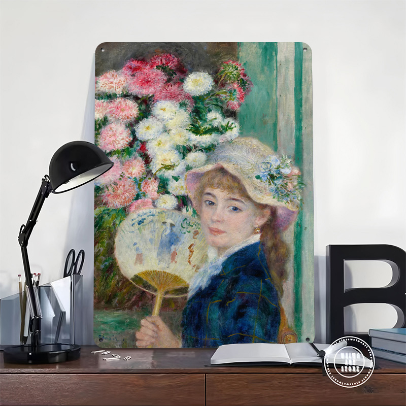팬과 꽃을 든 젊은 여자 금속 포스터 맞춤형 벽 예술  - Women Accessories Poster 리뷰 및 가격