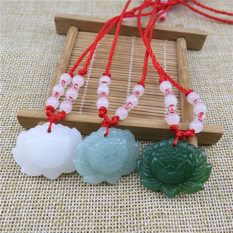 자연스러운 녹색 옥으로 만든 연꽃 펜던트 비즈 목걸이, - Women Accessories Gift 리뷰 및 가격