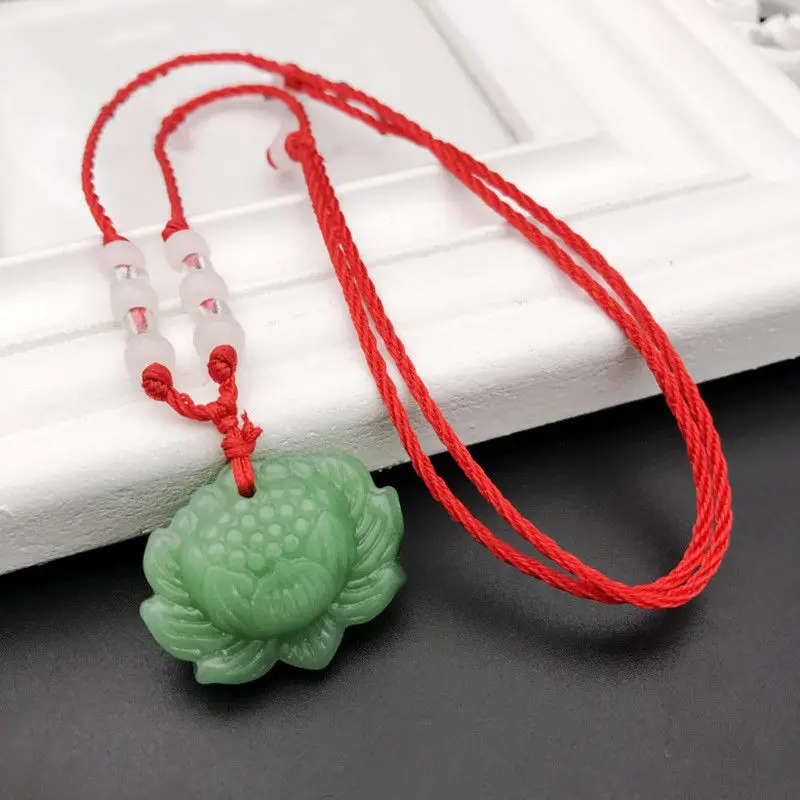 자연스러운 녹색 옥으로 만든 연꽃 펜던트 비즈 목걸이, - Women Accessories Gift 리뷰 및 가격