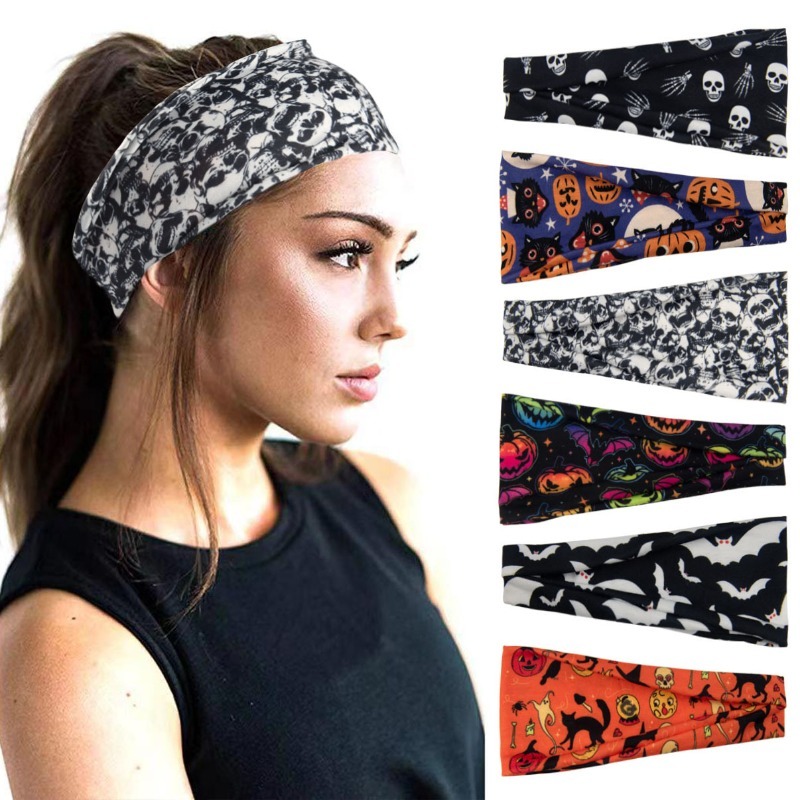 보헤미안 인쇄 해골 호박 Grimace 할로윈 넓은 머 - Women'S Yoga Accessories 리뷰 및 가격